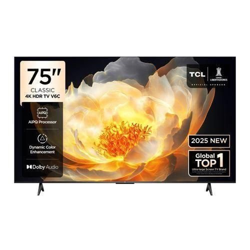 tcl 75" 4k uhd 2025 latest google tv, voice control, google assistant, built-in wi-fi, netflix, amazon prime video, frameless- 75v6c